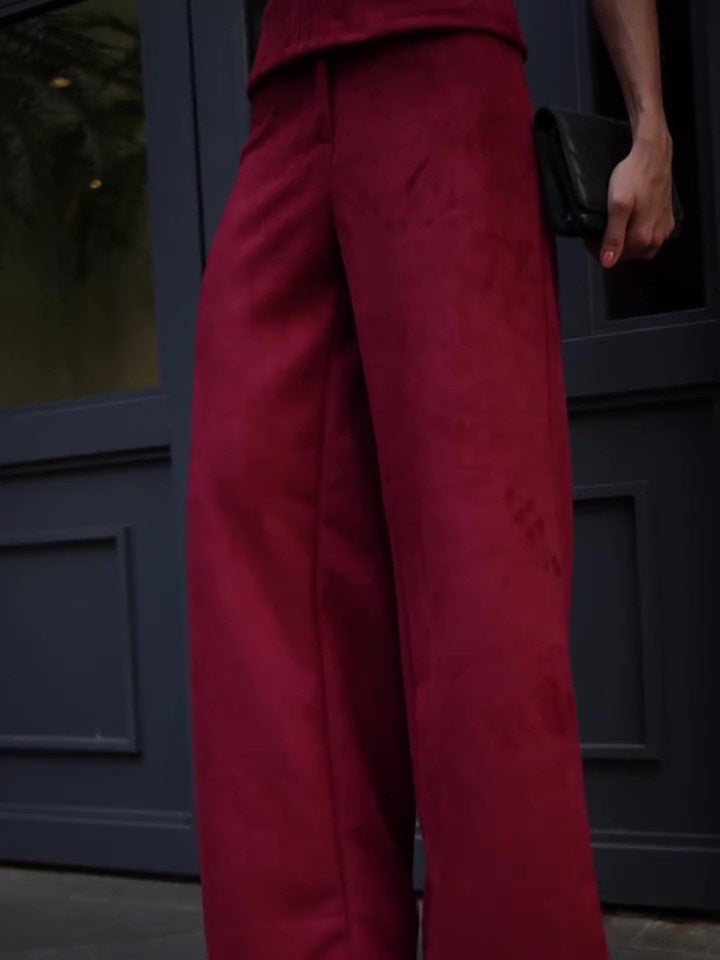 Burgundy Polyester Tube Top & High Waist Pants Set