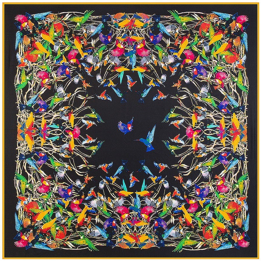 Floral Carriage Twill Large Square Silk Scarf Sunscreen Shawl