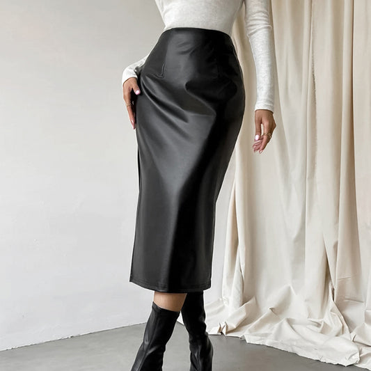 Commuter French Sheath PU Leather Skirt Autumn And Winter