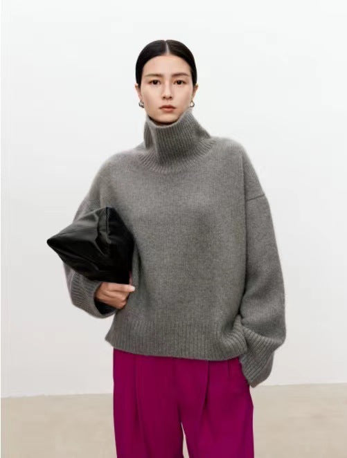Women's Loose Fit Wool Turtleneck Sweater - Camel, White, Black & More