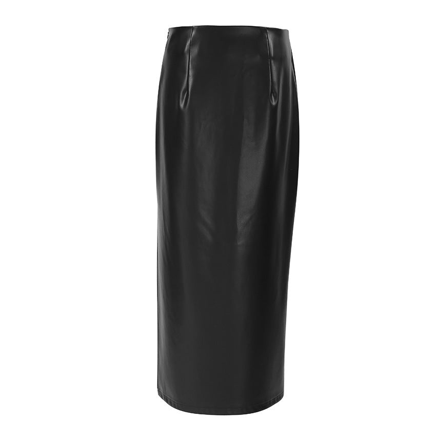 Commuter French Sheath PU Leather Skirt Autumn And Winter