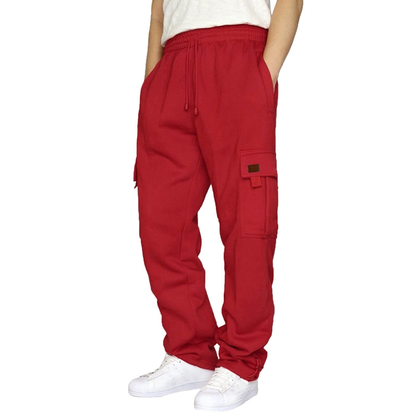 Men's Loose Cargo Trousers Mid Waist Polyester