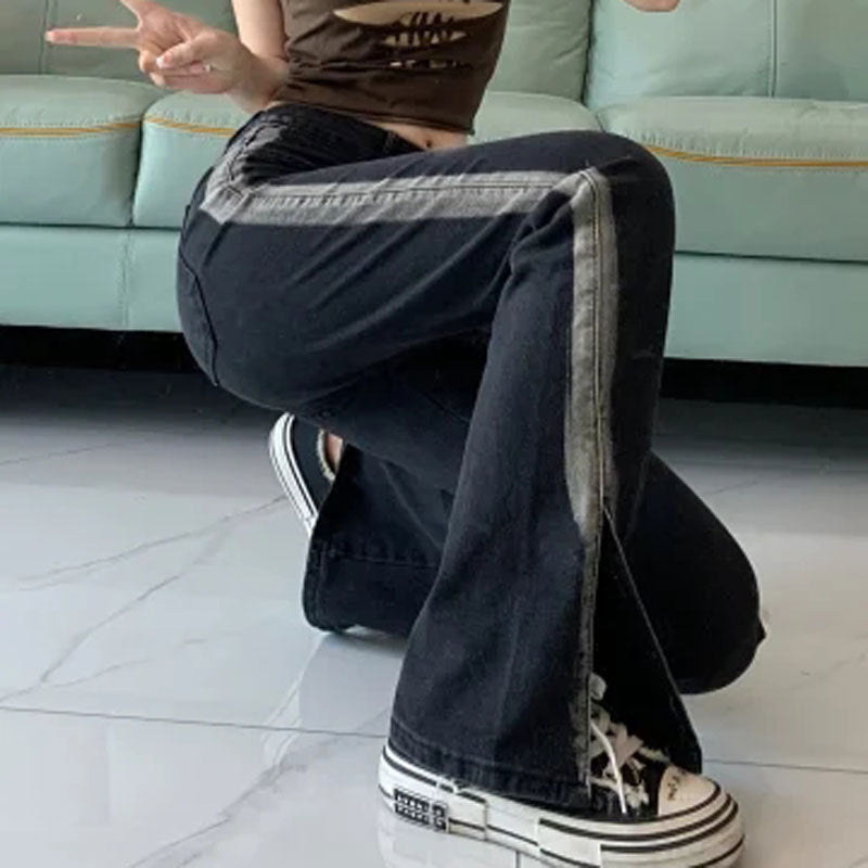 Women's High Waist Black Slit Stretch Jeans