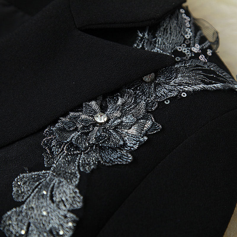 Autumn Winter Women’s Black Office Dress Suit with High Waist Skirt