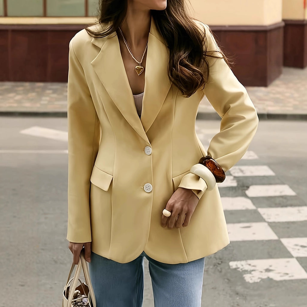 Blazer cintré jaune pour femme, idéal pour le bureau