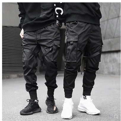 Pantalon de survêtement noir slim pour homme, pleine longueur, avec poches