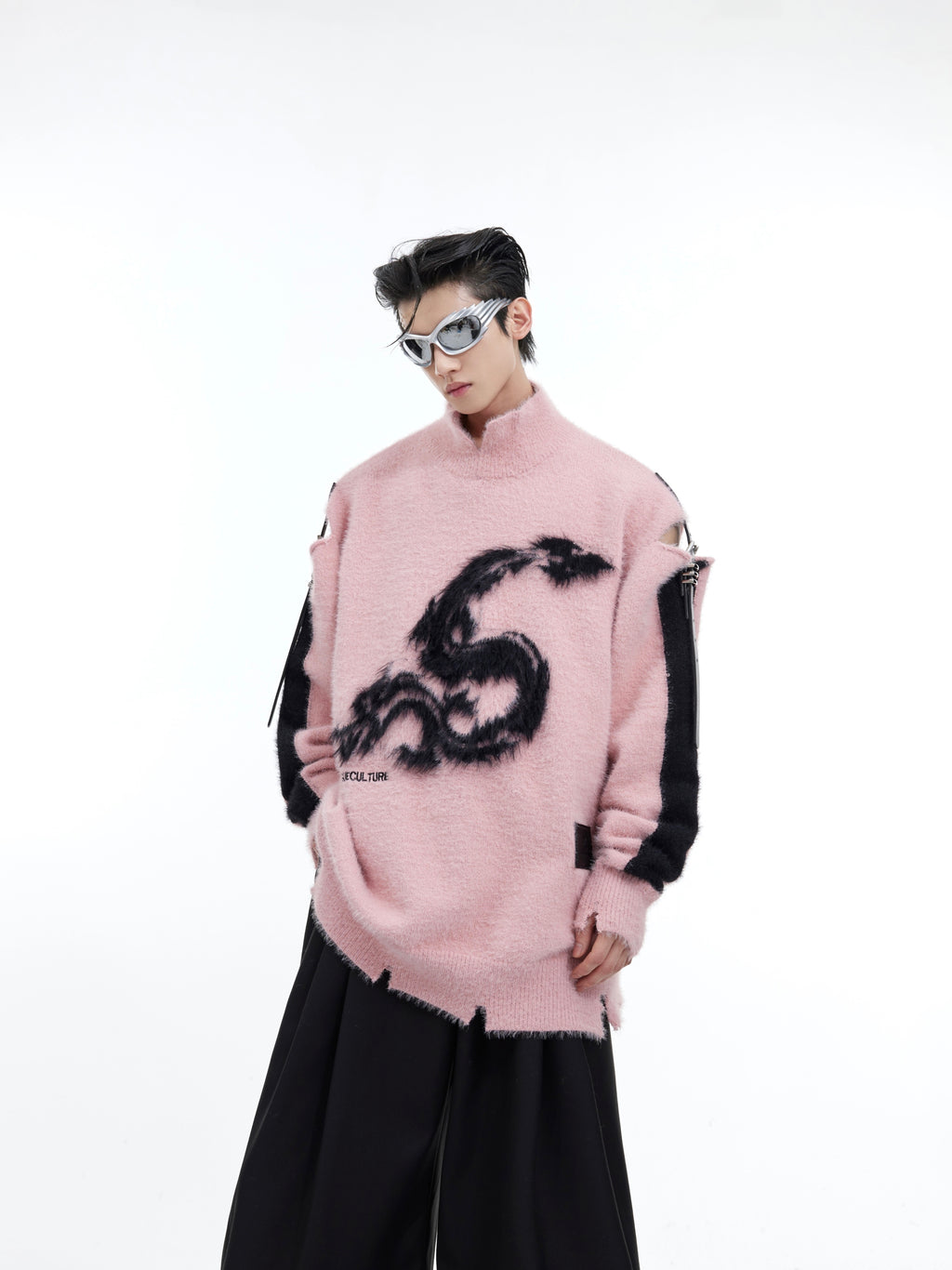Pull ample à col rond pour homme en noir, rouge, rose - Tailles M-XL