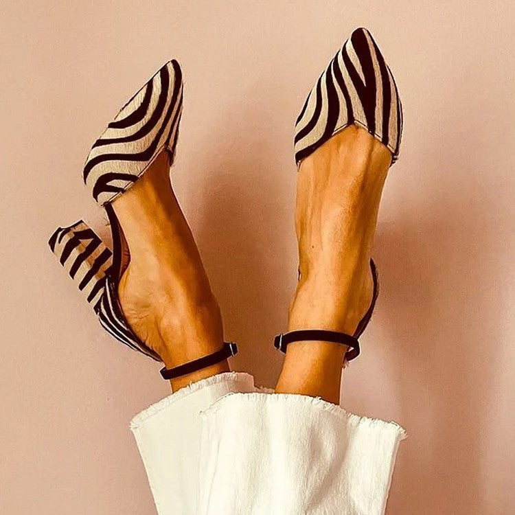 Sandales à talons hauts bout pointu imprimé zèbre pour femme