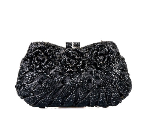 European & American Women's Metal Rose Diamond Crystal Clutch Bag 21cm