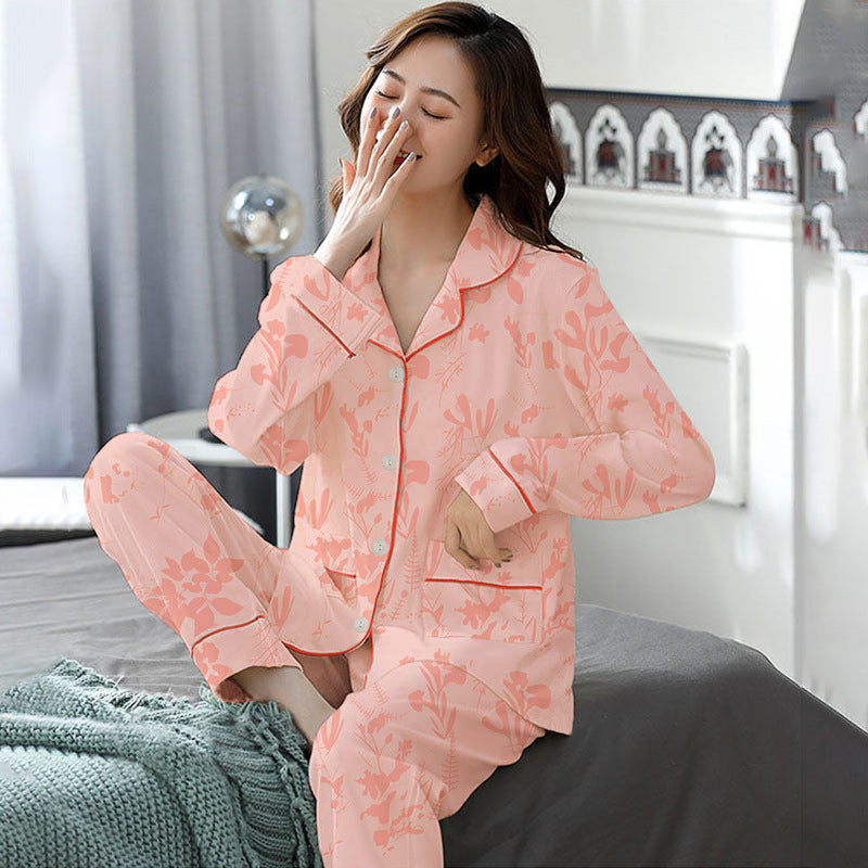 Elegant Women's Autumn Winter Cotton-Like Long Sleeve Two-Piece Pajama Set
