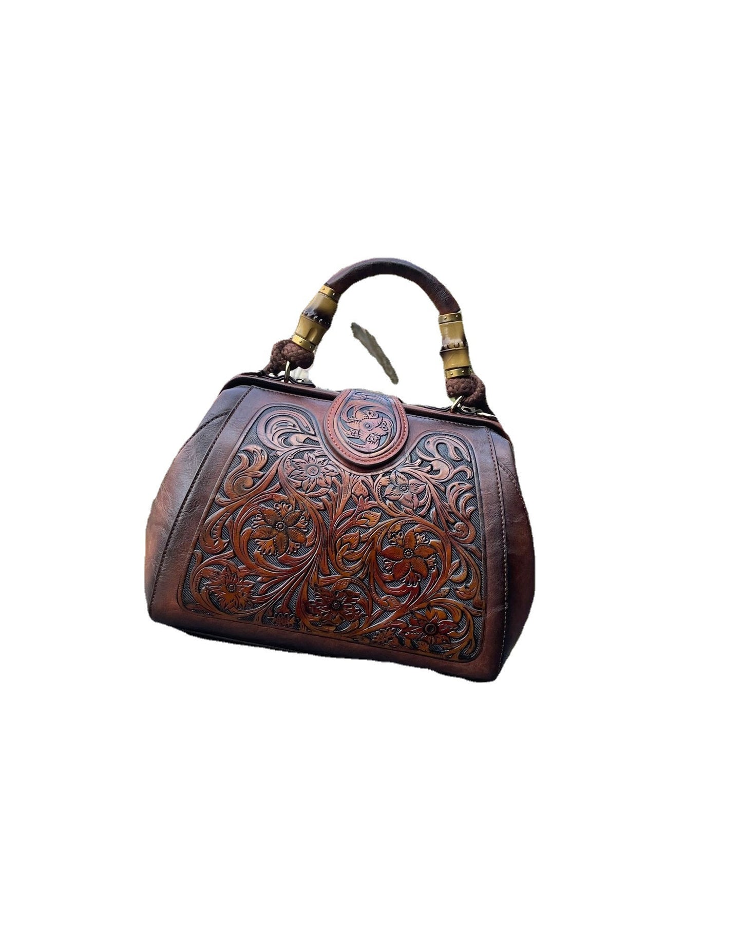 Women's Fashion Retro Clip Leather Carving Shoulder Bag
