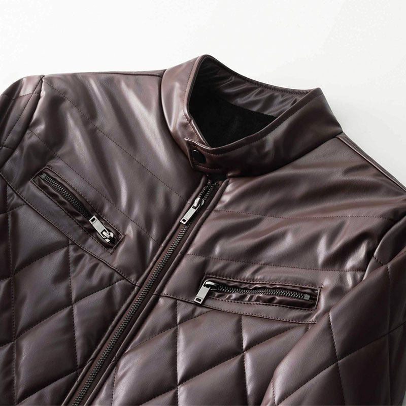 Men's Casual Thick PU Leather Jacket Winter Fleece-Lined