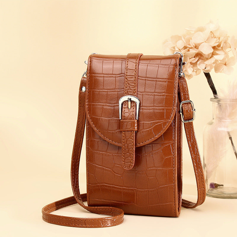 Custom Leather Medium Square Shoulder Bag with Buckle for Mobile Phone
