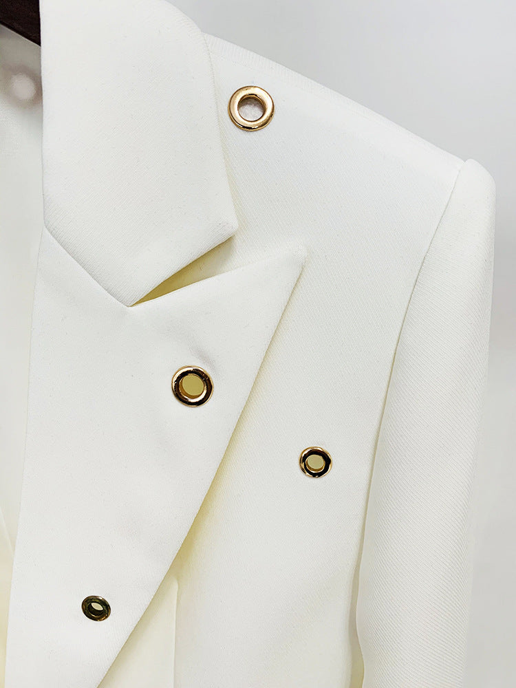 Ensemble deux pièces veste et pantalon en polyester blanc