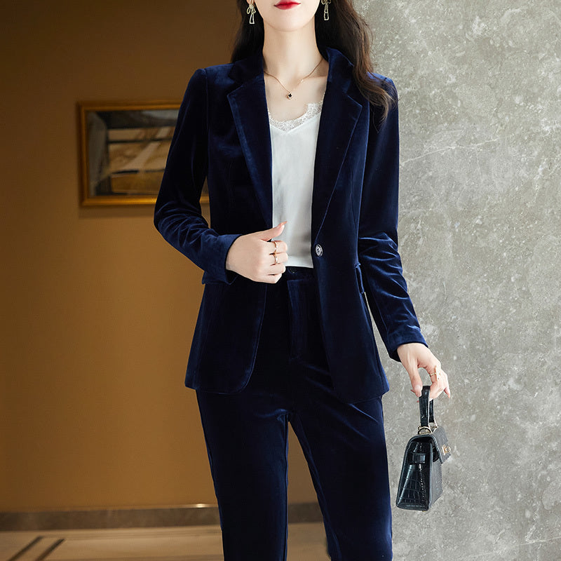 Ensemble de costume en velours doré haut de gamme pour femmes avec pantalon