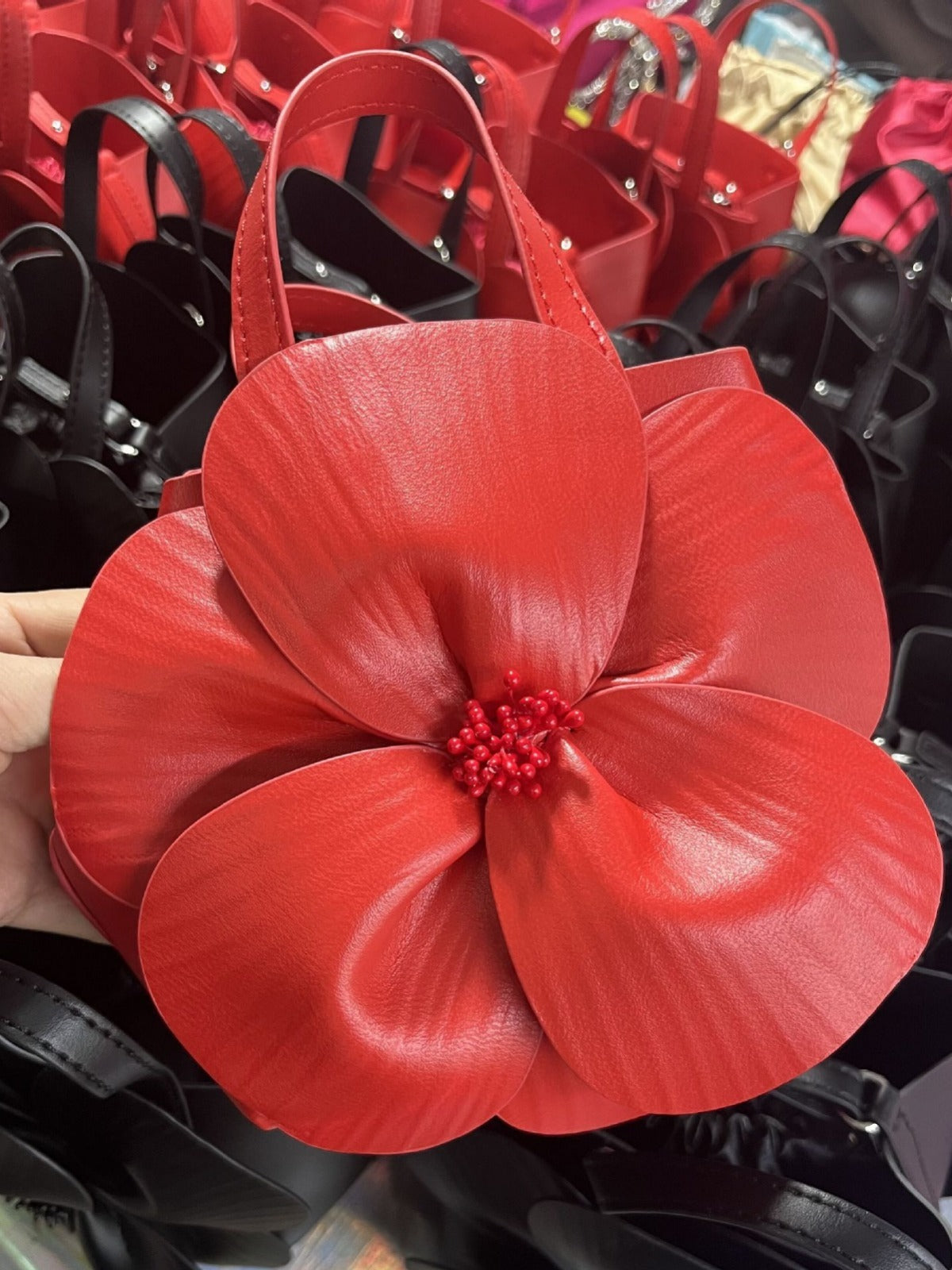 Sac cabas en PU avec fleur pétale de style français, sac à bandoulière