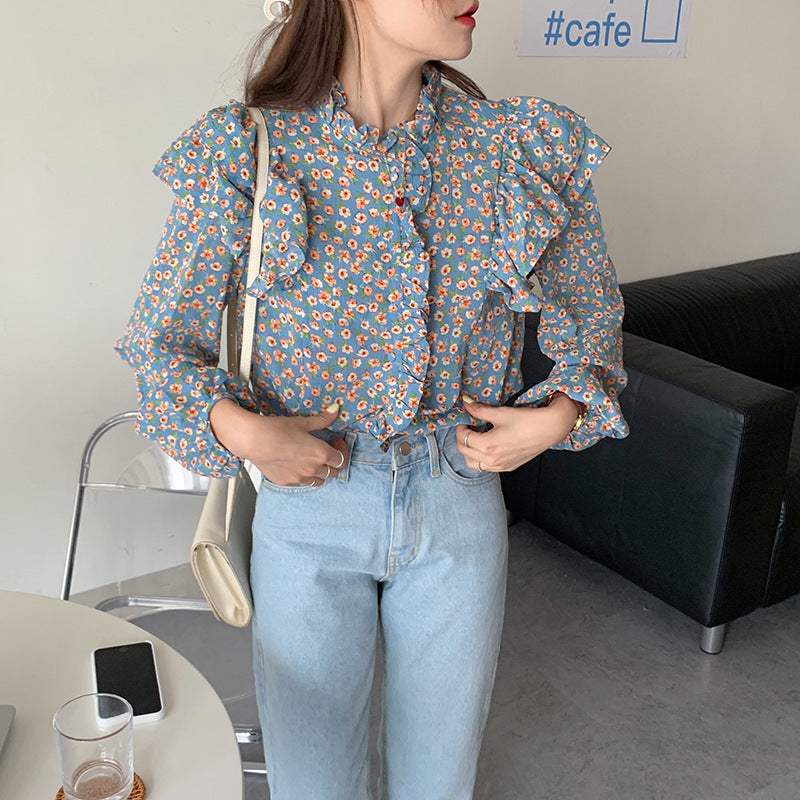 Retro Design Niche Light Mature Girly Floral Blouse French Chiffon Shirt