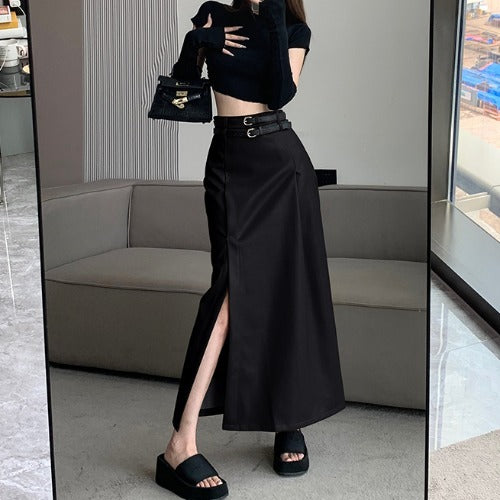 Black PU Leather Hip Skirt for Women