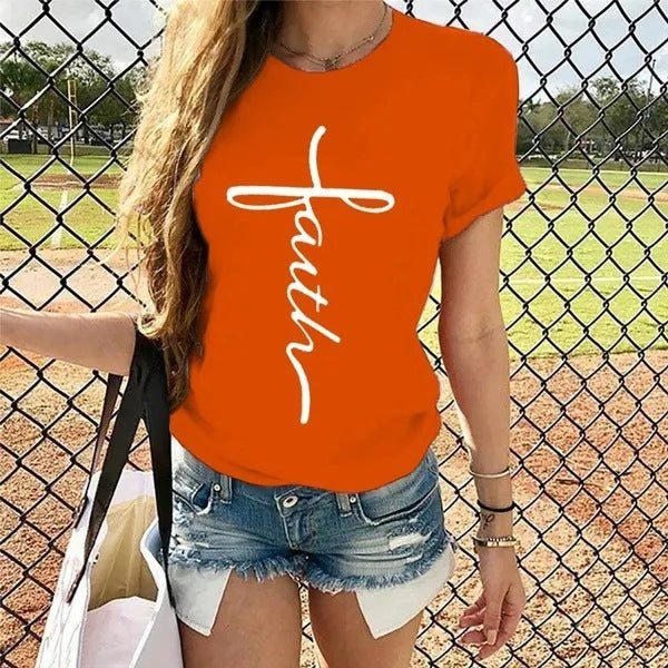 Letter Print Round Neck Short Sleeve T-Shirt