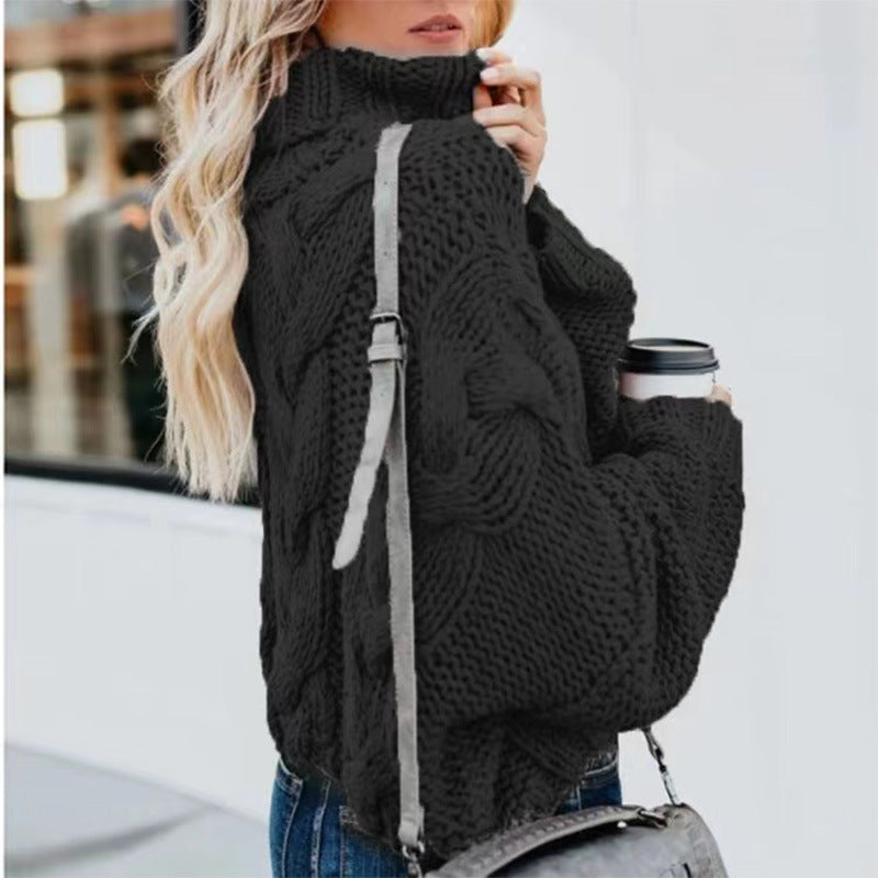 Pull décontracté à col roulé et manches longues pour femme