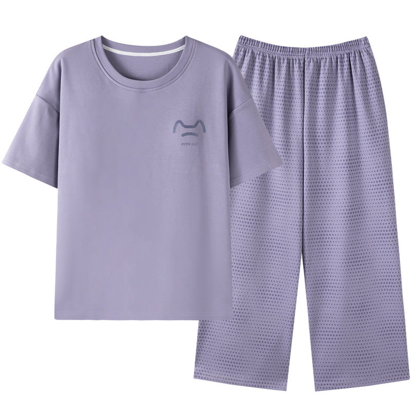 Padded Cotton Pajama Set with Short Sleeves and Cropped Pants