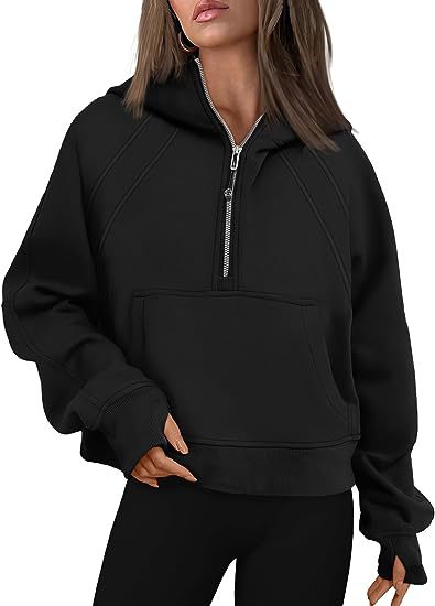 Sweat-shirt à capuche zippé avec poche Coupe ample Manches longues Pull pour femme