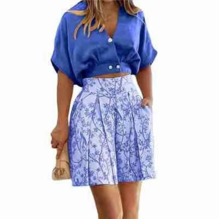 Short Sleeve Shirt and Shorts Fashion Suit for Women