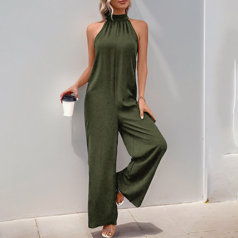 Halter Sleeveless Straight-Leg Jumpsuit