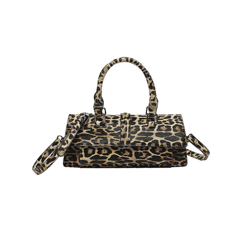 Leopard Print Textured PU Leather Shoulder Messenger Bag