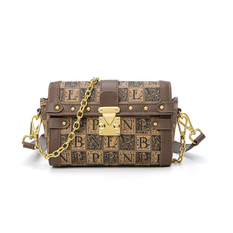 Niche Texture Printed Women's PU Messenger Bag in Green & Brown