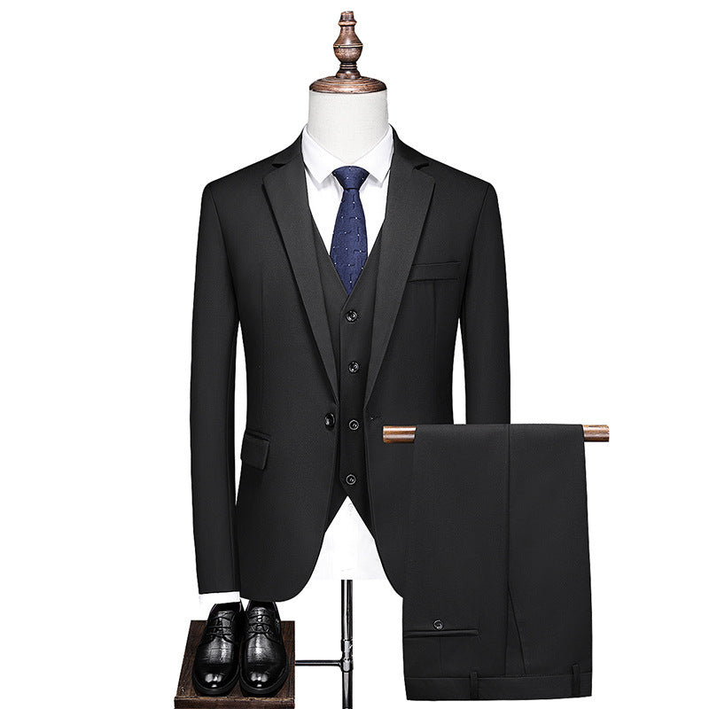 Men's Business Leisure Solid Color Suit Jacket and Pants Cotton Blend