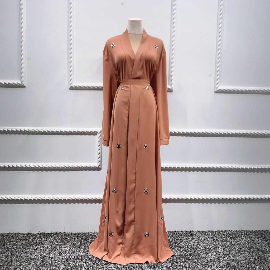 Robe-cardigan longue islamique perlée