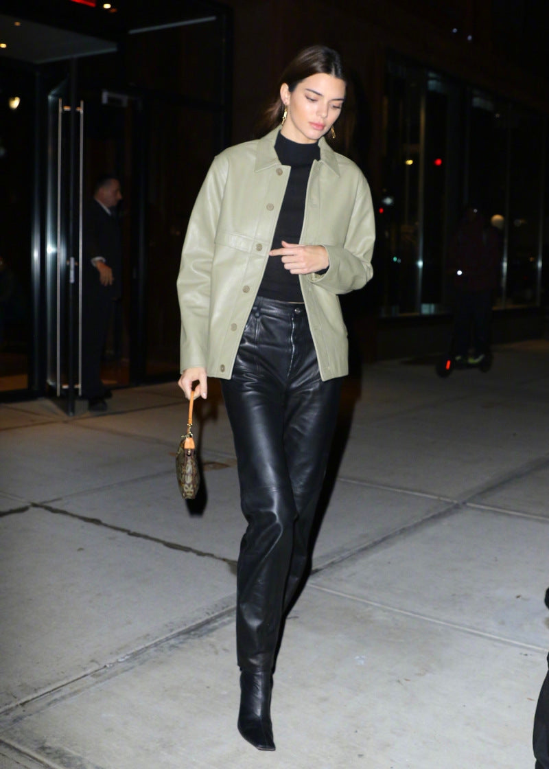 Black High Waist Bag Hip Slim Straight Leg Faux Leather Pants