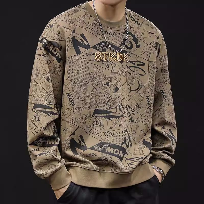 Men's Round Neck Long Sleeve Printed Sweatshirt Plus Size