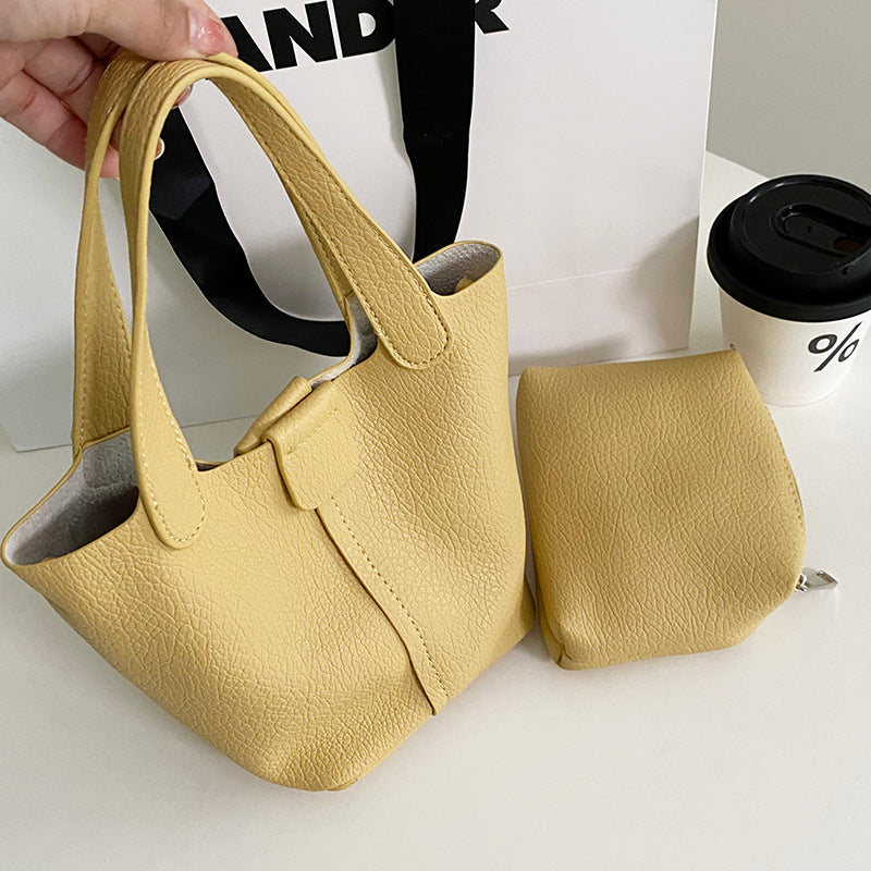 Sac à main en cuir PU souple couleur kaki uni motif litchi