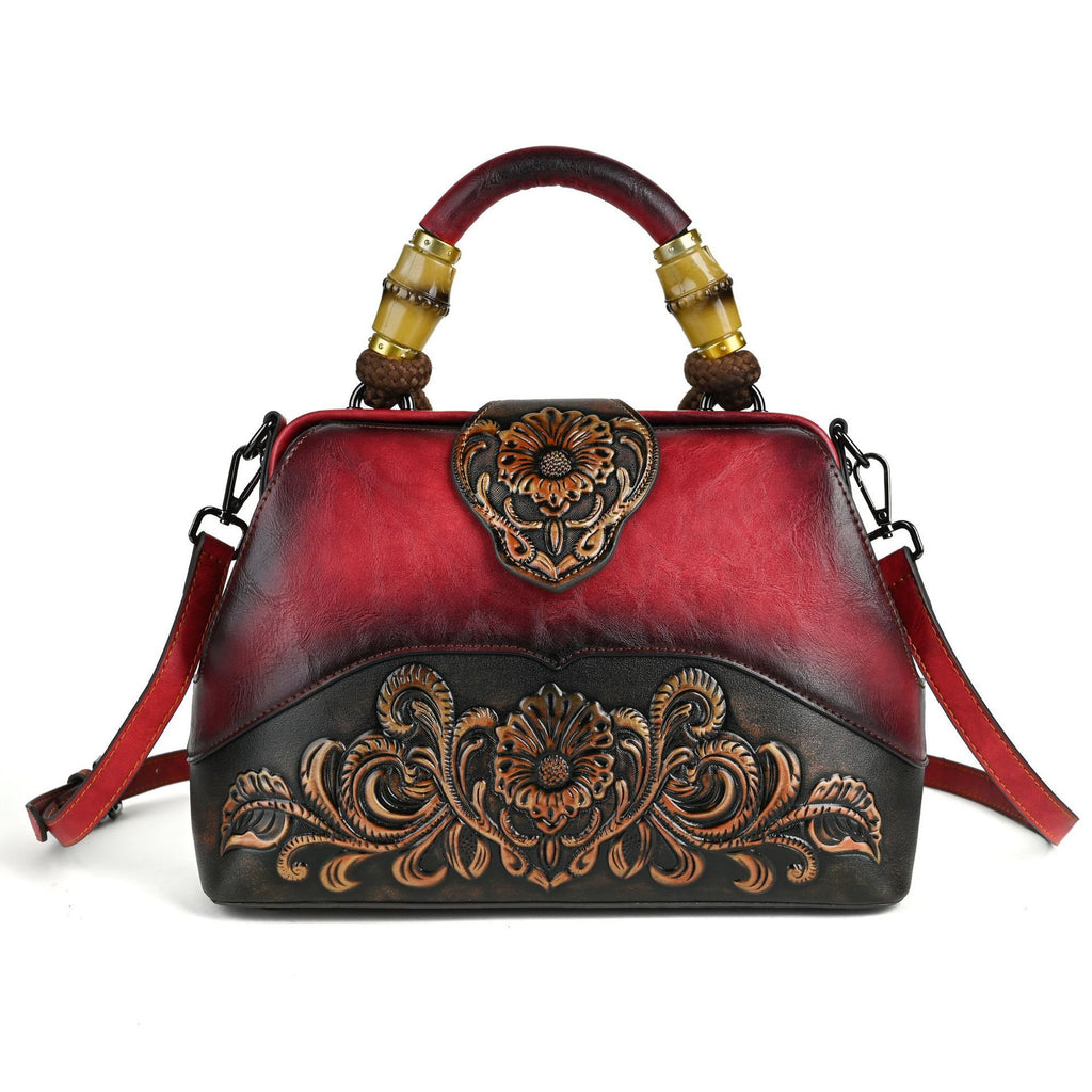 Retro Embossed PU Crossbody Dumpling Handbag with Lock Buckle