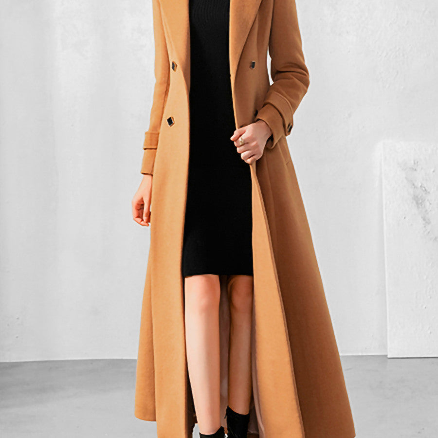 High Sense 100-Faced Woolen Coat Double Breasted Suit Collar