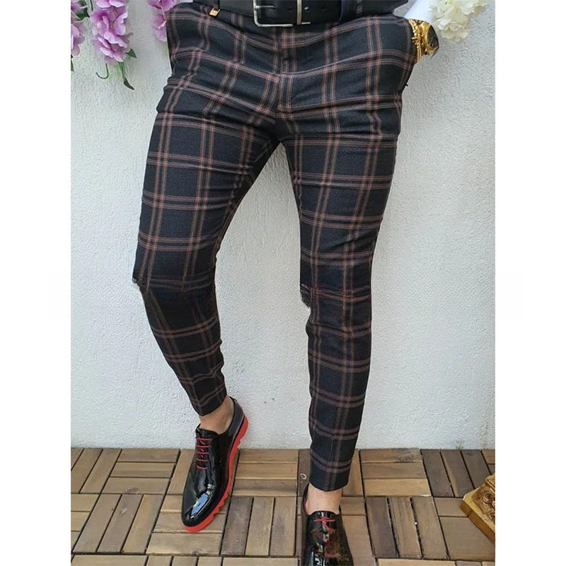 Pantalon à carreaux coupe skinny décontracté et confortable pour homme