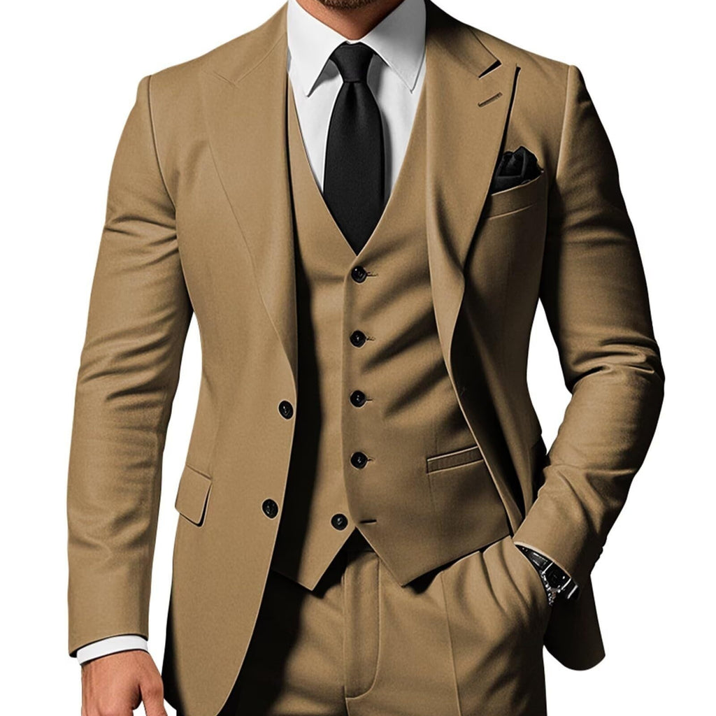 Ensemble 3 pièces uni pour homme : veste, gilet et pantalon à boucle
