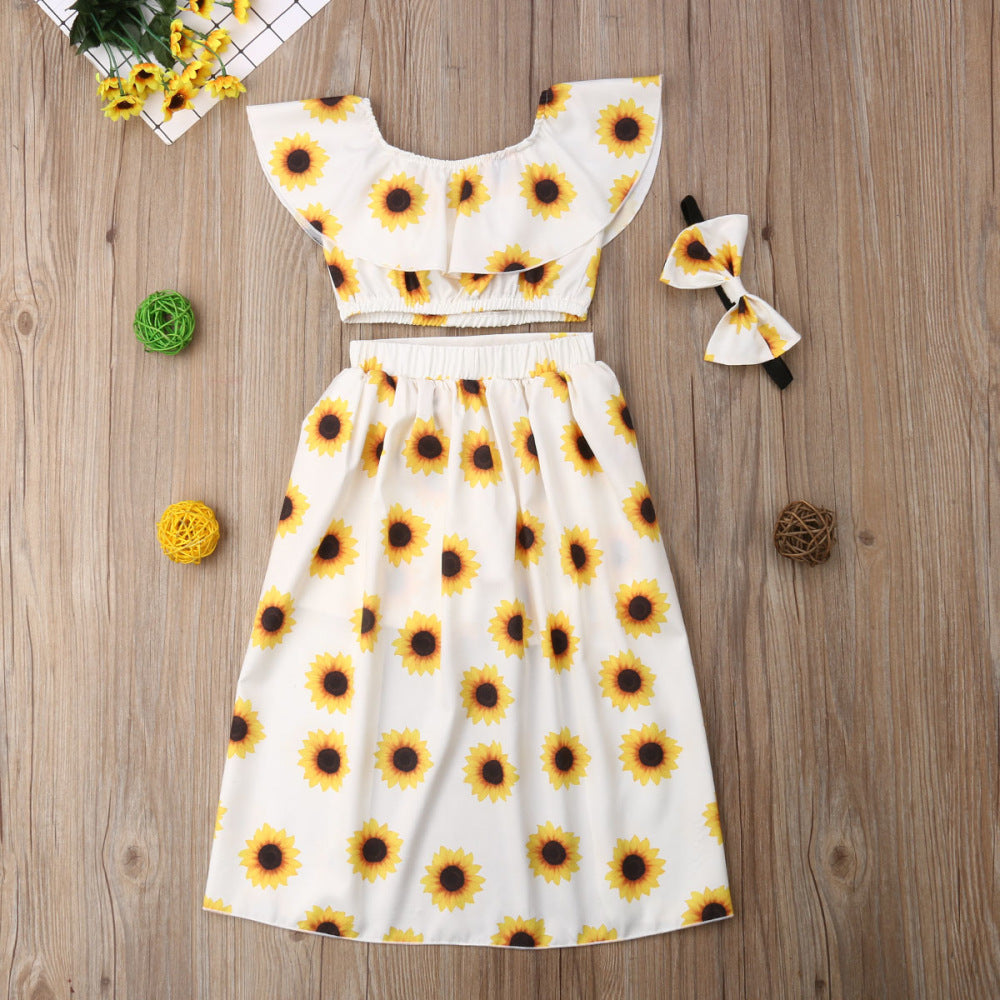 Children's Sunflower Top, Culottes & Hair Band 3-Piece Set