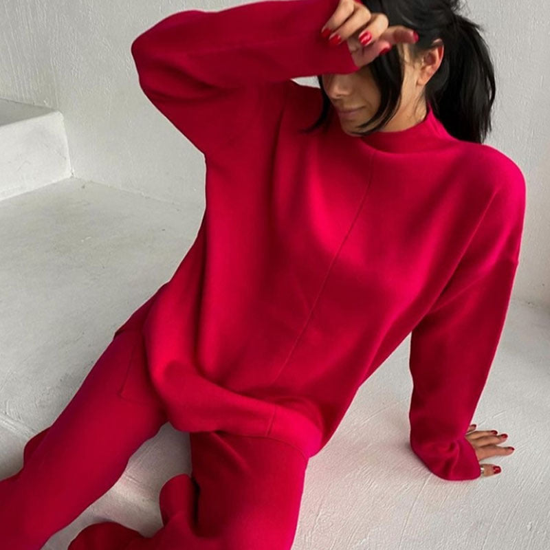 Long Sleeve Loose Knit Sweater and Trousers Set