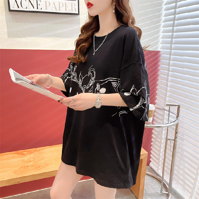 Female Creative Retro Loose Printed Short Sleeved Shirt