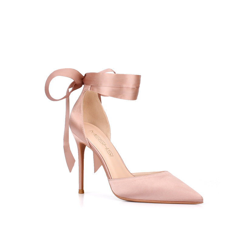 Women's Pointed Toe Strappy Stiletto High Heels 8cm Nude & Black