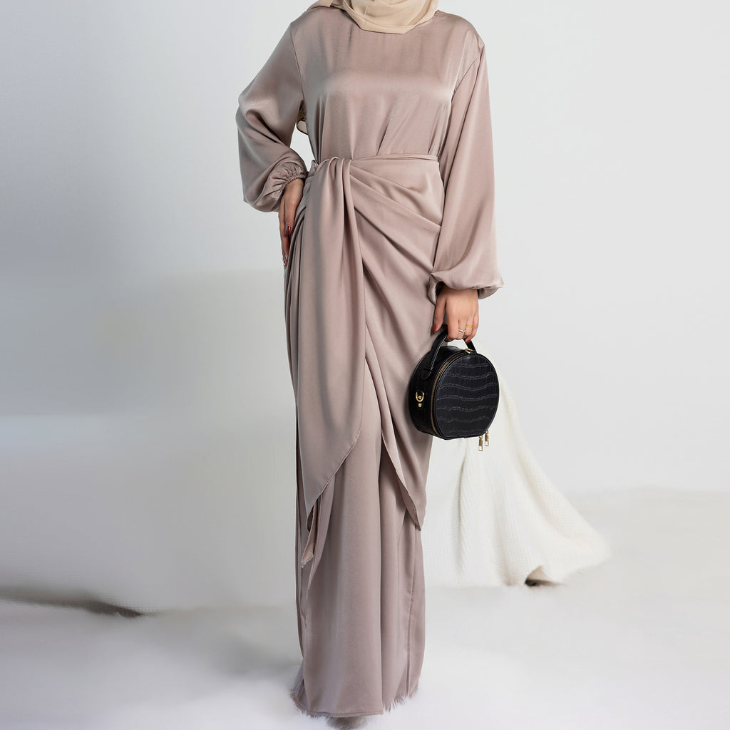 Soft Two-Piece Robe Dress with Round Neck