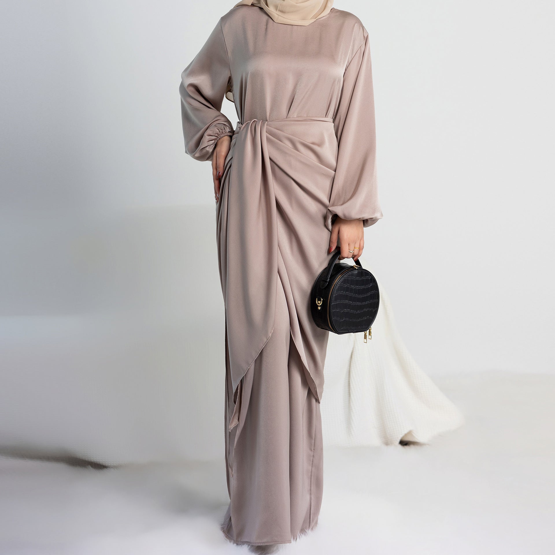 Soft Two-Piece Robe Dress with Round Neck