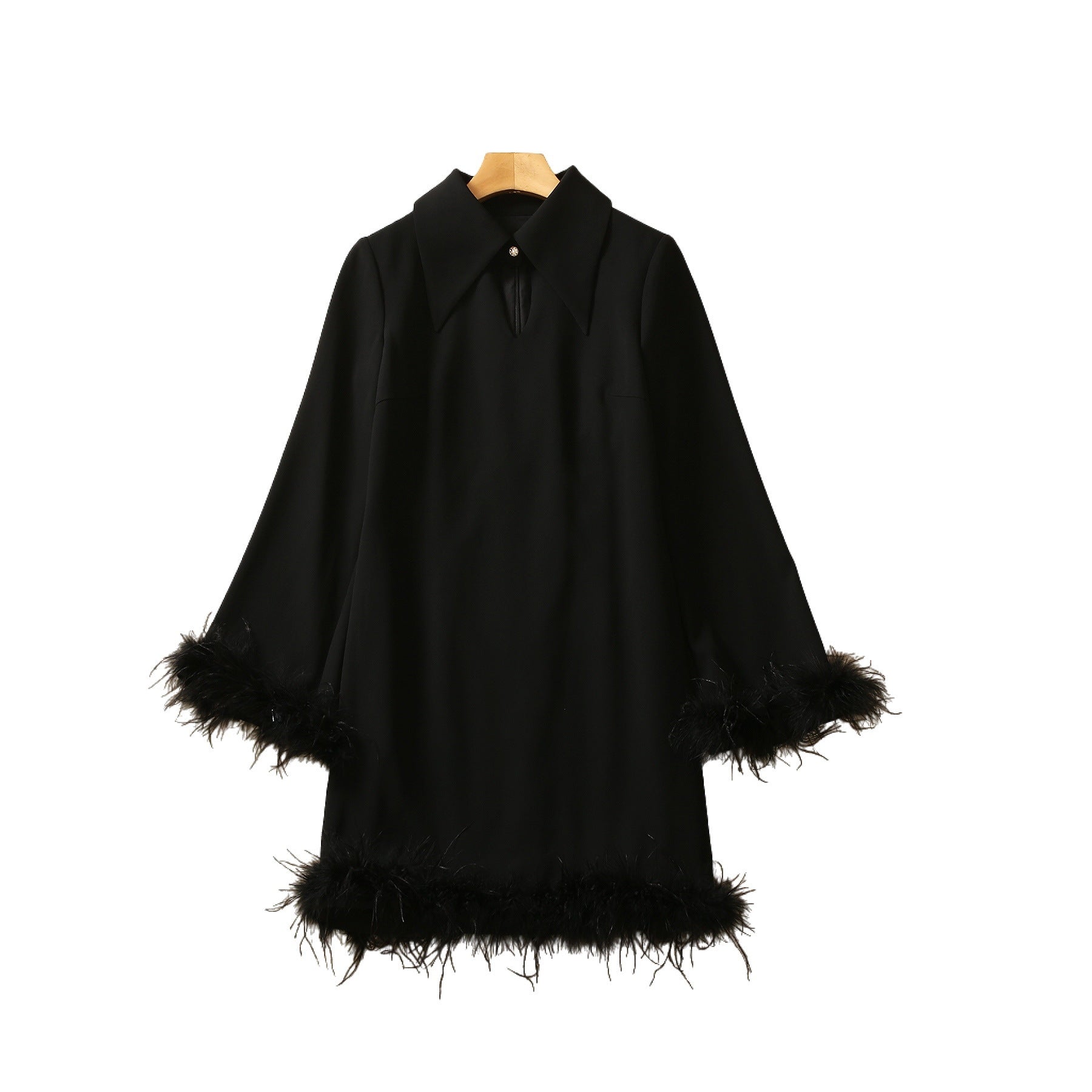 Feather Detail Long Sleeve Short Dress