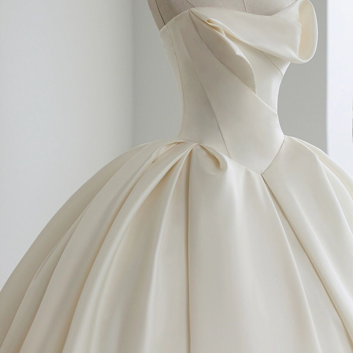 Vintage Satin Tube Top Wedding Bridal Dress with Long Tail