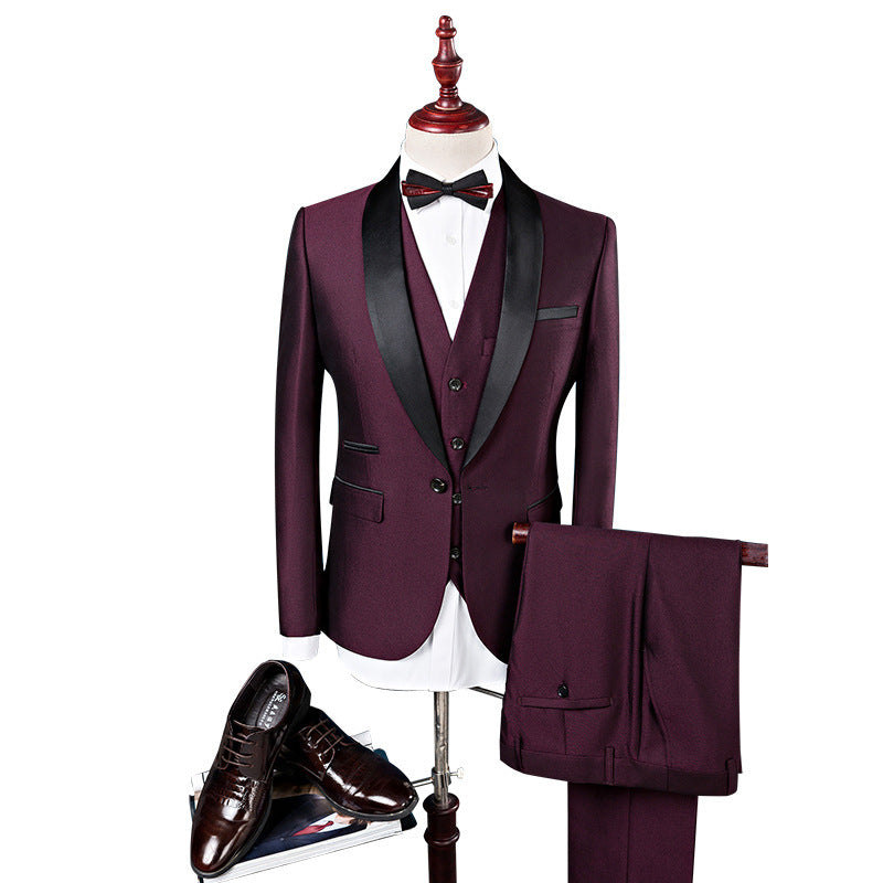 Men's 3-Piece Wedding Suit Set Groom Tuxedo Polyester