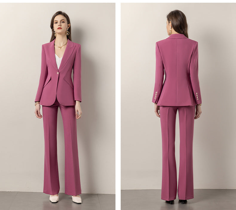Ensemble tailleur femme rose printanier coupe ajustée