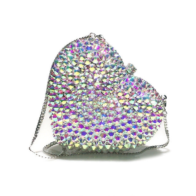 Love Shaped Full Diamond Crystal Dinner Bag 14cm Alloy Rhinestone